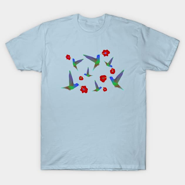 Happy Hummingbirds in Flight T-Shirt by Davey's Designs